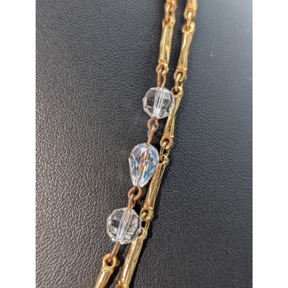 Vintage Glass Crystal Gold Tone Textured Chain Link 48" Long Strand Necklace - Picture 6 of 12